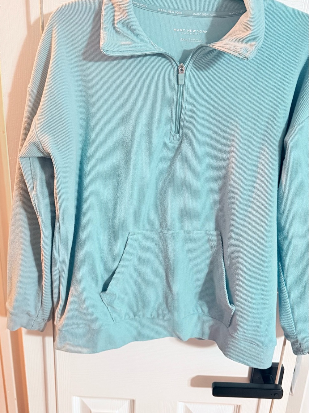 Marc New York Light Aqua Ribbed Half-Zip Top